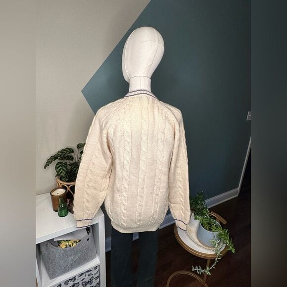 Vintage 80s Preppy CableKnit Wool Cardigan Sweater Quattro Quadrai for Crocodile - Picture 4 of 9